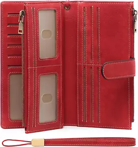 Womens Wallets Large Capacity Credit Card Holder Rfid Wallet Women Double Zipper - Picture 1 of 12