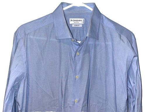 SAINT LAURENT (YSL) Camicia uomo blu Yves Saint Laurent taglia 16 5 42 elegante business slim fit con bottoni