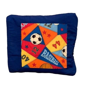 Handmade Foldup Pillow Childs Quilt Sports Baseball Soccer Kids Quilted Blanket - Picture 1 of 4