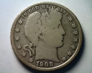 1908-D FRISEUR HALBER DOLLAR GUT/SEHR GUT G/SEHR GUTER VG SCHÖNE ORIGINAL MÜNZBOBS MÜNZEN - Bild 1 von 2