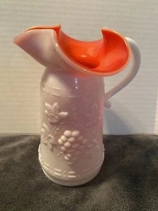 Kanawha Glass 1976 Peachblow White Cased Red/ Orange Pitcher 6" Ruffled Top - Picture 1 of 9