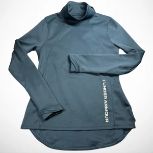 Under Armour Shirt Women M Steel Gray ColdGear Long Sleeve Mock Neck Logo *READ - Picture 1 of 9