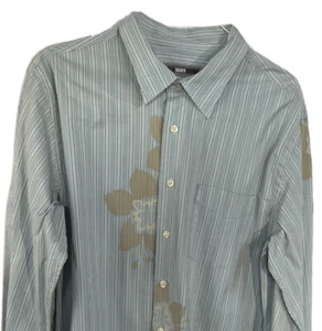 Quicksilver Silver Edition Mens Hawaiian Shirt Large Blue Tan Buttons Excellent - Picture 1 of 10