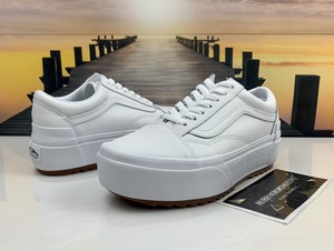 vans era stacked leather white platform shoes