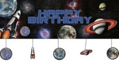Space Blast Happy Birthday Giant Banner with Attachments 60" x 20" Paper Decor - Image 1 of 2