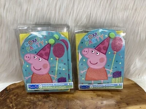 Peppa Pig Invitaciones de Cumpleaños Brillo Pom Pom 8ct con Sobres Amarillos Lote de 2 - Imagen 1 de 15