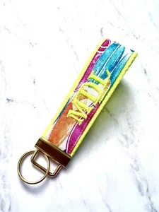 Key Fob Monogram/ Personalized/ Surfboard Fabric / Wristlet/ Blue/ Yellow - Picture 1 of 7
