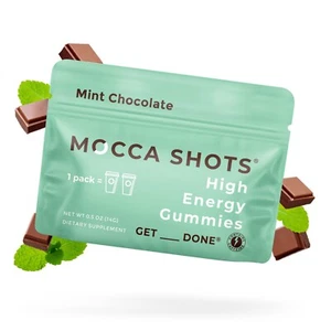 Mocca Shots Mint Chocolate Caffeine Gummy12 packs 12x2 shots 200mg Caffeine/pack - Picture 1 of 9