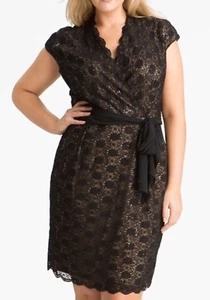 Alex Evening surplus lace baby sequin Dress with sheer voile waist tie Size 14 - Picture 1 of 6