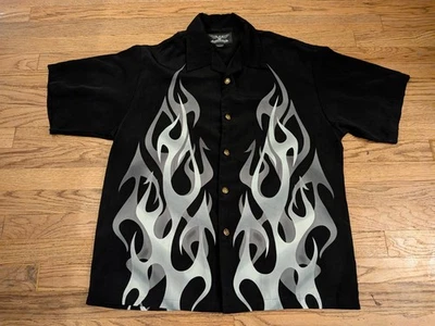 Camisa De Colección Y2K Cromo Águila Llama Abotonada Para Hombres XL Rockability Flames Grunge Foto 1 de 4