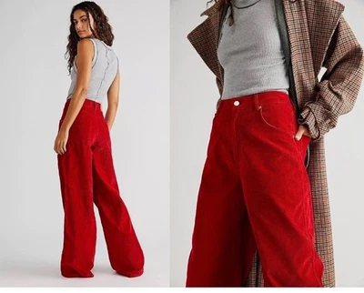 We The Free People Womens Crvy Gia High Rise Wide Leg Corduroy Pant Red Size 30 - Image 1 of 4