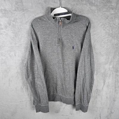 Polo Ralph Lauren 男式灰色 1/4 拉链球衣套衫,尺寸 L — 第 1/4 张图片