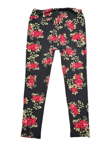 Lularoe Tall and Curvy Stretch Pants Womens Size M Black with Red Roses Yoga - Picture 1 of 6