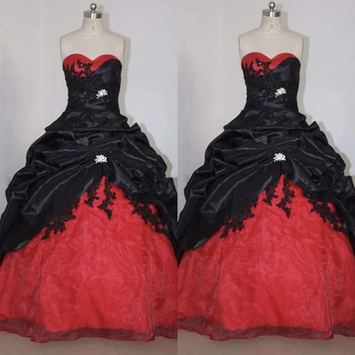 Vintage Brautkleider schwarz Satin ärmellos Rüschen viktorianisches Brautkleid - Bild 1 von 4