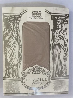 Gracile Lycra Sheer Hosiery Control Top Pantyhose Color Linen One Size M Vtg - Image 1 of 4