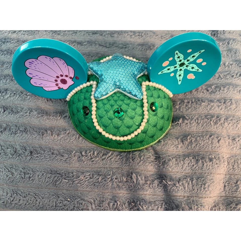 Diadema orejas de Mickey inspirada en Sirena Ariel brillantes estrellas de mar conchas Foto 1 de 4