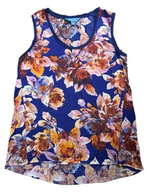 Simply Vera By Vera Wang 背心上衣女式 M 码蓝色多色花卉衬衫 — 第 1/4 张图片