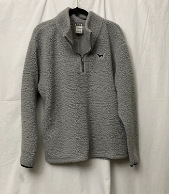ROSA Victoria's Secret Gris 1/4 Cremallera Sherpa Perro Logo Pullover y Espalda Logo - Talla L Foto 1 de 4