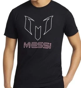 NWT Messi T Shirt Lionel Messi Black Short Sleeve Outline Logo Tee Graphic Tee - Picture 1 of 3