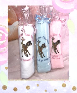 Personalised Embroidered Bambi / Thumper Pink Blue Grey Fleece Blanket Baby Gift - Picture 1 of 16