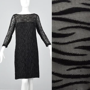 XS Vintage 1960s 60s Knee Length Little Black Dress Party Cocktail Shift Velvet - Picture 1 of 12