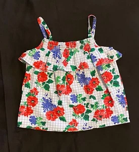 Janie And Jack 5 Midsummer Picnic Tank Top Shirt Blouse Floral Ruffle Gingham - Picture 1 of 3