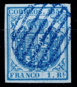 Edifil 34A 34 A usado 1854 parilla azul 1 r sello España Spain Lujo  - Imagen 1 de 1