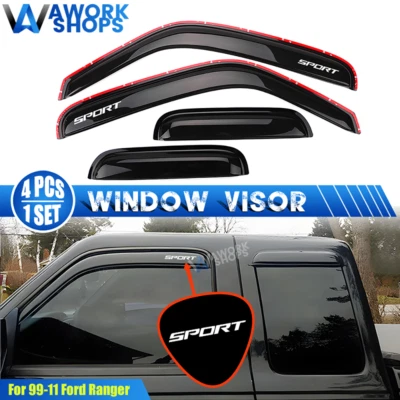 Fits 99-11 Ford Ranger In Channel Window Visor Rain Guard Shade & White Sport Foto 1 de 4