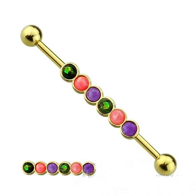 Barra IP dorada industrial con ópalos multicolores calibre 14 1-1/2"  Foto 1 de 3