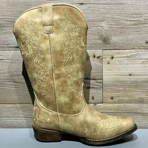 Roper Judith Tan 12” Vegan Leather Snip Toe Western Boots Embroidered Women’s 8 - Picture 1 of 11