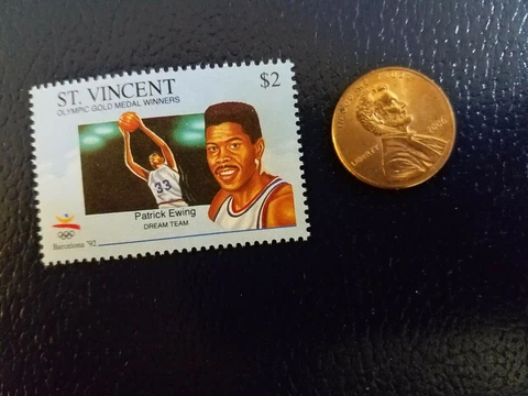 Patrick Ewing NY Knicks NBA 1992 Olympic Dream Team St Vincent Stamp Cover