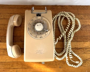 Bell System Western Electric Rotary Dial Wall Mount Telephone Tan Vintage As Is - Picture 1 of 11