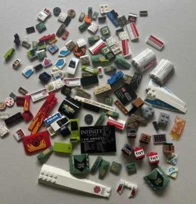 LEGO LOT of 140 PARTS Decorated Decal Sticker Printed BRICKS TILES As Shown - Image 1 of 4
