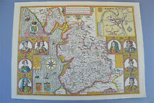 Vintage ozdobny arkusz mapa Lancaster Lancashire John Speede 1610