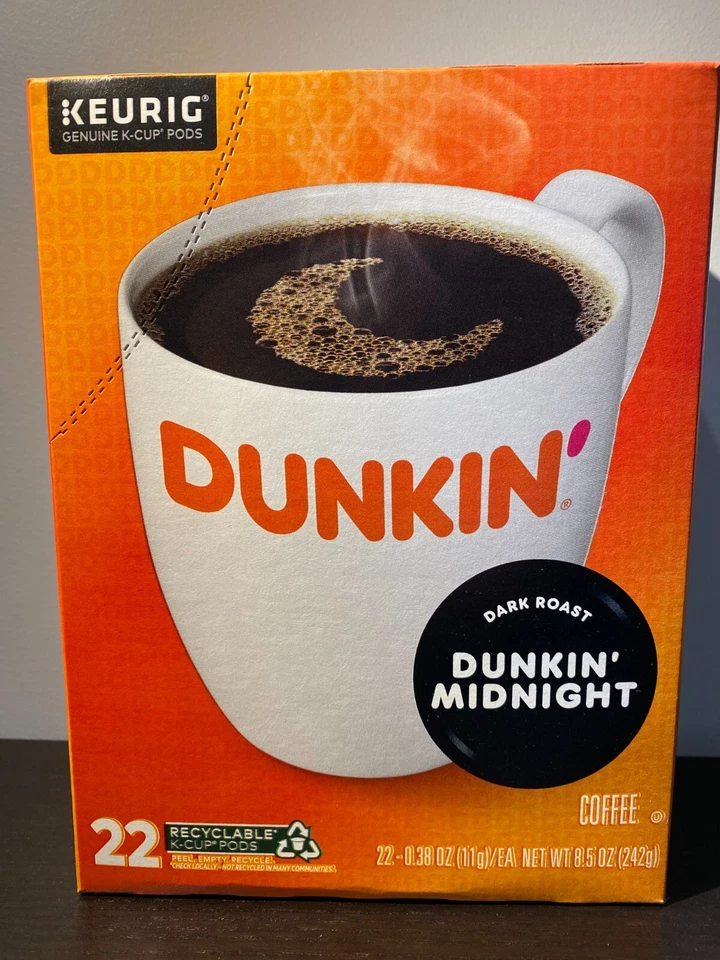 DUNKIN' DONUTS DUNKIN' MIDNIGHT DARK ROAST COFFEE KCUP PODS 22CT BRAND NEW EXP 2026