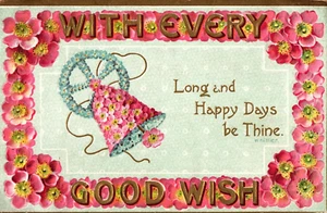 Postcard With Every Good Wish Long and Happy Days Be Thine Flowers Shaped Bell - Picture 1 of 2