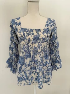 MISA Los Angeles VIDA Top in Ocean Blue Paisley Smocked Bodice XL - Picture 1 of 8