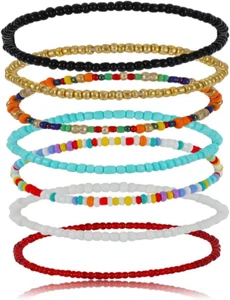 Boho Anklet for Women Teen Girls Handmade Elastic Beaded Ankle Bracelets for Wom - Picture 1 of 12