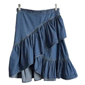 MOLO Breena Denim Ruffle Skirt Girls 14 Dark Indigo Organic Cotton Knee Length - Picture 1 of 7