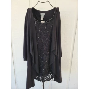 Catherines 28W schwarz Pailletten Spitze Tunika & Cardigan Set Übergröße Abend - Bild 1 von 7