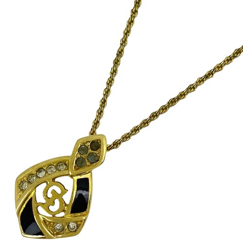 Collana Christian Dior logo strass collana CD placcato oro nero donna