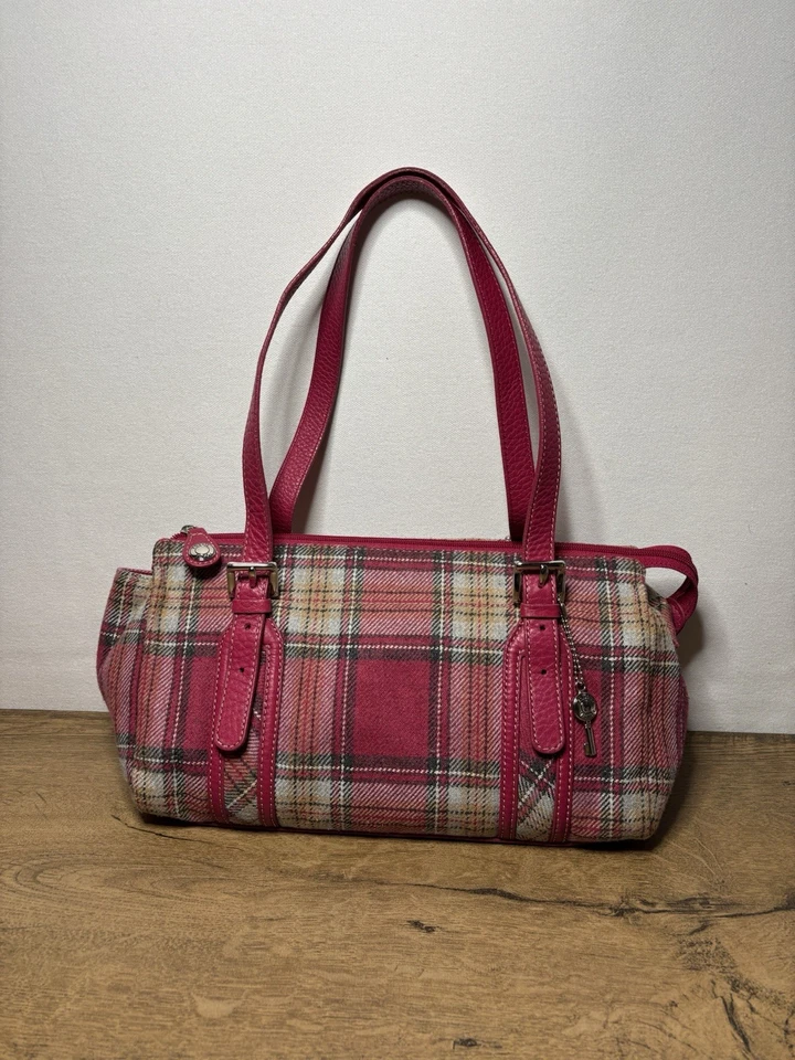 Fossil Women's Plaid Tartan Pink Handbag Hobo Y2K - Image 1 of 4