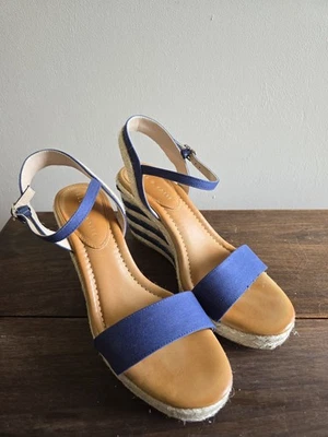 Sandalias para mujer Kelly Kate azul a rayas cuña alpargata tiras talla 11 M Foto 1 de 4