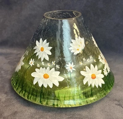 Vela Yankee pintada a mano pantalla de vidrio margarita verde craquelado Foto 1 de 4