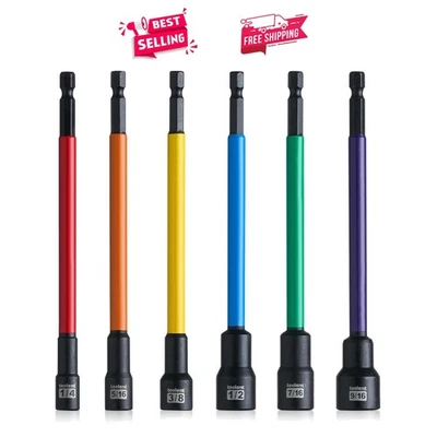 Versátil juego de destornilladores de tuerca extra larga de 6 piezas - punta magnética fuerte y acero pulido Foto 1 de 4