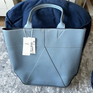Ladies Marks And Spencer Blue Tote Bag Faux Leather BNWT - Picture 1 of 6