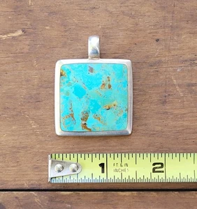 VINTAGE 925 STERLING SILVER & TURQUOISE NECKLACE PENDANT SQUARE EC! - Picture 1 of 5