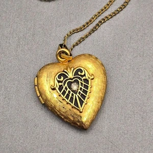 VTG W.E.H. Hayward 12k Gold-Filled Heart Locket Necklace 17" Paste Stone Accent - Picture 1 of 18