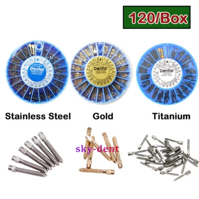 Kit de postes de tornillo cónico dental 120 postes titanio/oro/s.S enchapados pasadores de conducto radicular Foto 1 de 4