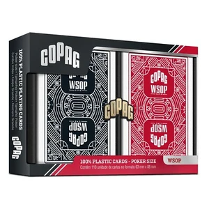 COPAG WSOP JUMBO INDEX DOUBLE PLASTIC PLAYING CARDS POKER SIZE BLACK AND RED NEW - Picture 1 of 7